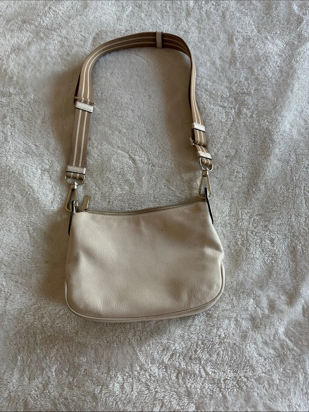 kate spade Cream Pebble Leather Shoulder Bag with Striped Strap